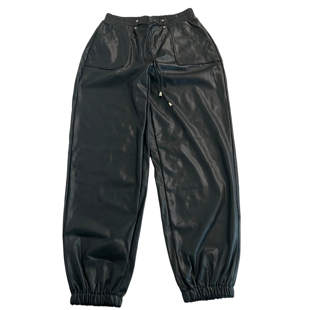 Ci Sono Faux Vegan Leather‎ Joggers Drawstring Waist Pockets Black Size Small